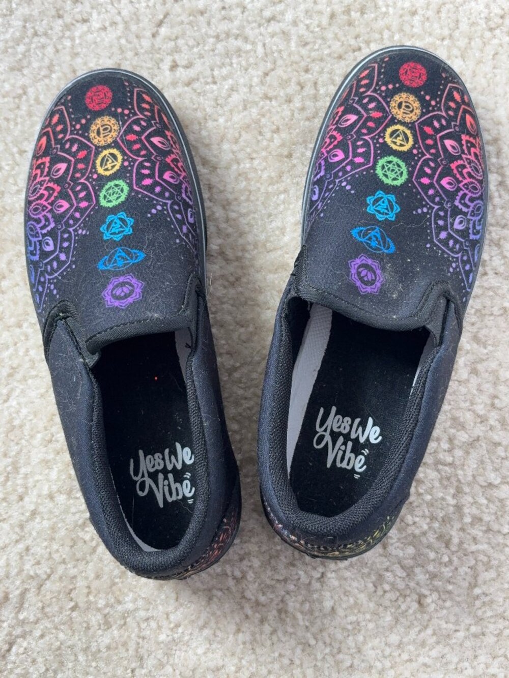Yes We Vibe Slip-On Sneakers – Chakra Mandala Print – Unisex – Size 7W / 5.5M